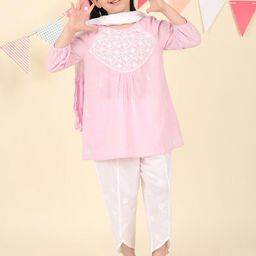 Fabindia Girls Floral Embroidered Chikankari Pure Cotton Kurta With Salwar & Dupatta-picture-27