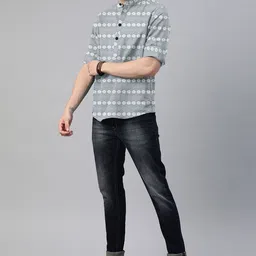 ISUEL FAB Men India Slim Fit Floral Printed Mandarin Collar Cotton Casual Shirt-picture-22