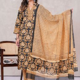 VASUPRADA Women Ethnic Motifs Printed Mirror Work Pure Cotton Kurta Set With Dupatta-43