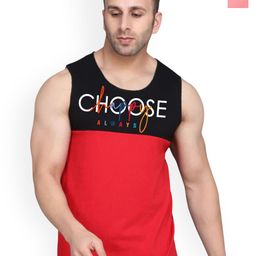 SLOWLORIS Pack Of 2 Printed Combed Cotton Bio-Wash Gym Vests VSL26 CMB(CHS BLACKRED)(OVRTN-image-95