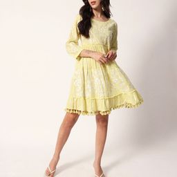 Ishin Women Floral Embroidered Round Neck A-Line Dress-image-99