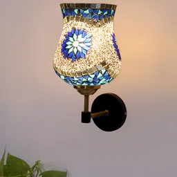 Devansh Off White & Blue Printed Metal Traditional Abstract Shaped Shaped Wall Lamp-image-28