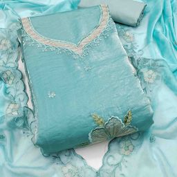 KALINI Embroidered Satin Unstitched Dress Material-image-73