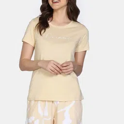 Zivame Women Typography Printed Pure Cotton T-shirt Shorts Night suit-image-85