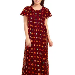 AAKARSHANA CREATION Maroon Pure Cotton Maxi Printed Nightdress-picture-6
