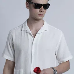 Voi Jeans Men Solid Cuban Collar Cotton Casual Shirt-image-71