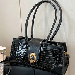 LULU & SKY PU Baguette Textured Front Flap Double Handle Shoulder Bag-image-37