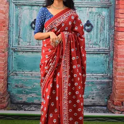 Craft Musium Floral Pure Cotton Bagru Saree-image-92
