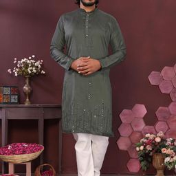 DVILLA Men Green Cotton Kurtas-image-23