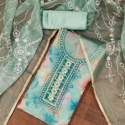 Blissta Florl Embellished Unstitched Dress Material-image-86