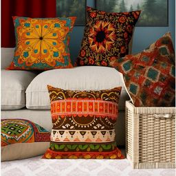 Myntra Elegant Homes Multicoloured Set of 5 Quirky Square Cushion Covers-picture-42