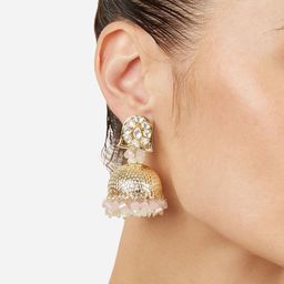 Zaveri Pearls Gold-Plated Kundan Studded & Beaded Dome Shaped Jhumkas-picture-41