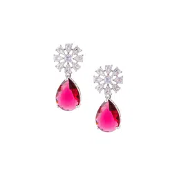 Manikya Rhodium-Plated American Diamond Studded Teardrop Shaped Drop Earrings image 5
