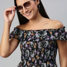 KASSUALLY Women Floral Off-Shoulder Georgette Bardot Crop Top-image-42