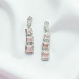 The Pari Rhodium-Plated American Diamond Studded Square Shaped Drop Earrings-image-92