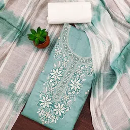 KALINI Floral Embroidered Thread Work Unstitched Dress Material-image-45