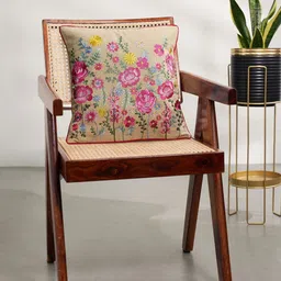 Living scapes by Pantaloons Beige & Pink Floral Embroidered Cotton Square Cushion Covers-44