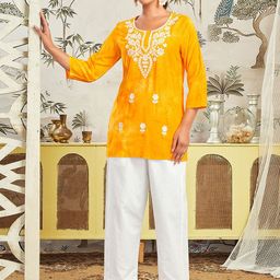 KALINI Women Floral Yoke Design Thread Work Kurta-image-78