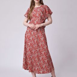 ZARISTAA Floral Flutter Sleeve Crepe Fit & Flare Midi Dress-image-40