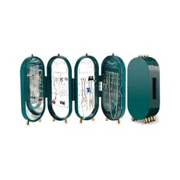 Estele Green & Gold-Toned 4-layer Dustproof Foldable built in Mirror Jewellery Organiser-image-48