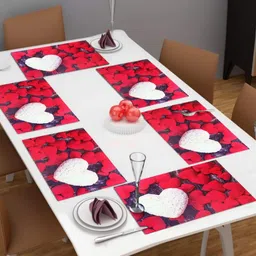 LooMantha White & Red 6 Pieces Rectangle Shaped Printed Table Placemats-27