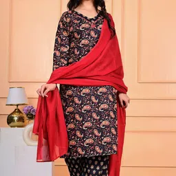 SKYTICK Women Ethnic Motifs Printed Regular Pure Cotton Kurta with Trousers & With Dupatta-picture-13