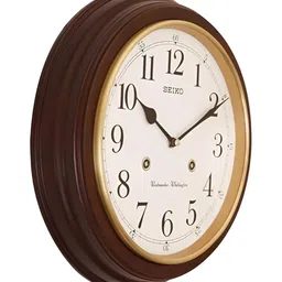 SEIKO Brown & White Round Shaped Contemporary Analogue Wood Wall Clock-picture-11