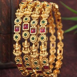 SGA FASHION Set Of 4 Gold-Plated Stone Studded Bangles-image-43