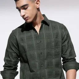 HIGHLANDER Men Comfort Slim Fit Opaque Checked Casual Shirt-image-40