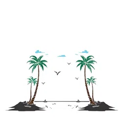 LANSTICK Green & Black Coconut Tree With Birds Printed Wall Stcikers-5