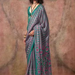 Sangria Women Ethnic Printed Satin Saree With Matching Blouse-picture-0