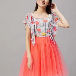 Stylo Bug Print Flutter Sleeve Net A-Line Dress image 2