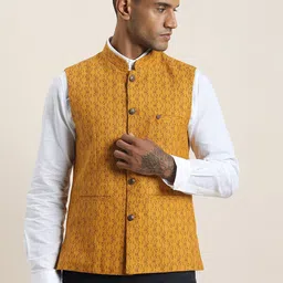 Turtle Printed Mandarin Collar Nehru Jacket-6