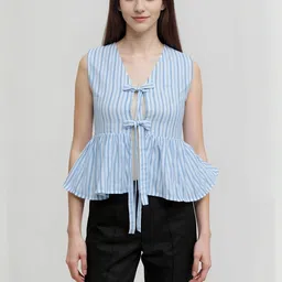 DressBerry Striped Cotton Tie up Peplum Crop Top-picture-12