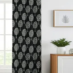Lunar Days Black & White Floral Printed Room Darkening Door Curtain-image-73