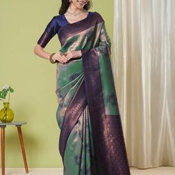 HERE&NOW Woven Design Zari Silk Blend Banarasi Saree-picture-22