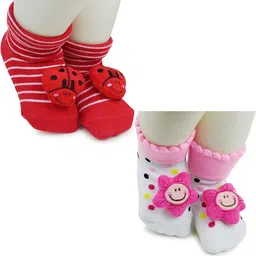 NESKA MODA 6 To 12 Months Baby Set Of 2 Pair Cotton Anti Slip Face Ankle Socks/ Booties-picture-38