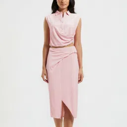 glitchez Geometric Self-Design Ruched Detail Crop Top with Midi Wrap Skirt-picture-6
