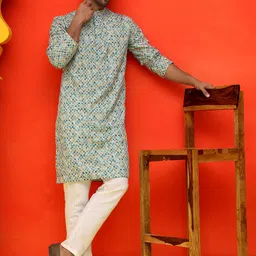 Jompers Men Printed Regular Thread Work Kurta with Pyjamas image 4