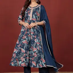 Varanga Women Floral Printed Regular Pure Cotton Kurta, Trousers with Dupatta-8