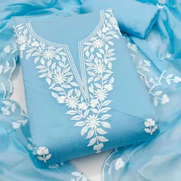 KALINI Floral Embroidered Thread Work Chanderi Cotton Unstitched Dress Material-image-65