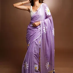 yourwish Floral Printed Pure Linen Saree-image-22
