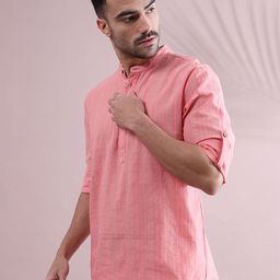 FILORI STUDIO Striped Band Collar Roll-Up Sleeves Short Kurta-55