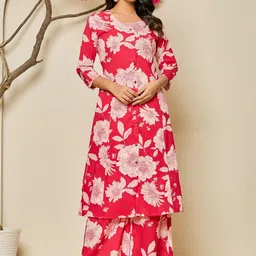 ADAA JAIPUR Women Floral Printed Pure Cotton Straight Kurta with Trousers-picture-7
