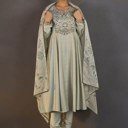 Anouk Floral Yoke Design Thread Work Art Silk Anarkali Kurta With Churidar & Dupatta-48
