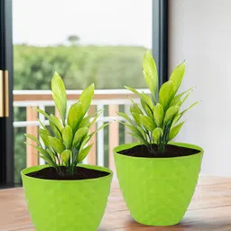 Kuber Industries Green 4 Pieces Diamond Pattern Flower Pots for Garden-65