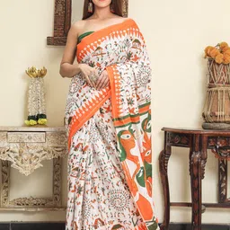 Craft Musium Floral Pure Cotton Bagru Saree-image-47