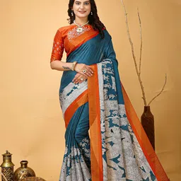 DIVASTRI Kalamkari Printed Zari Banarasi Saree-image-66