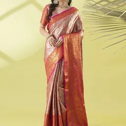 KALINI Orange Pure Silk Woven Design Sarees-image-66