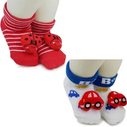 NESKA MODA 6 To 12 Months Baby Set Of 2 Pair Cotton Anti Slip Face Ankle Socks/ Booties-image-86